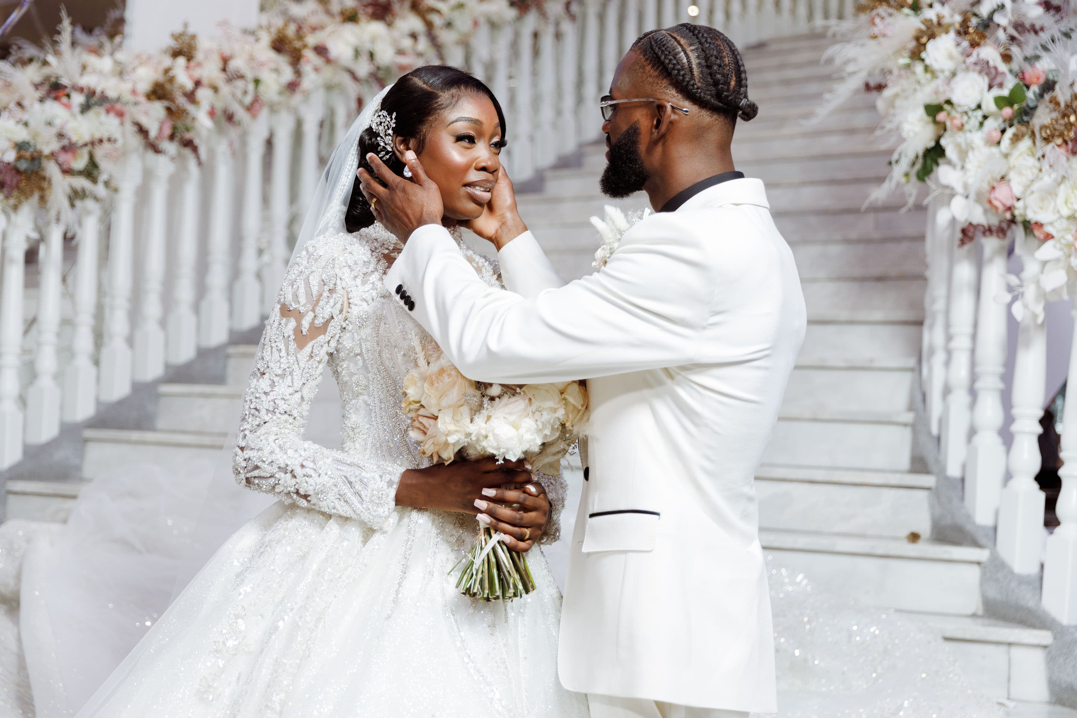 Elegant couple in black formal attire